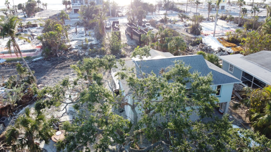 Damage to homes from a hurricane.