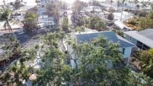 Damage to homes from a hurricane.