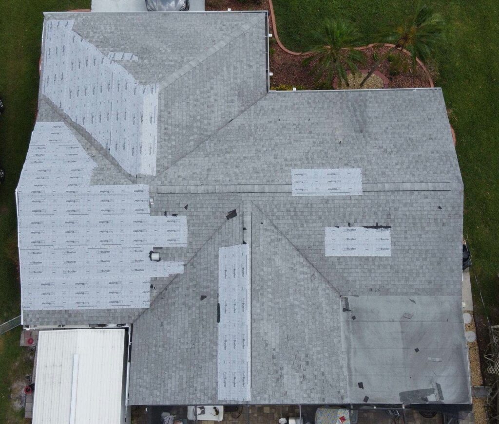 Roof damage to home from a hurricane.