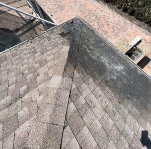 Fire damage to shingle roof.