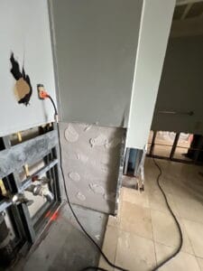 damage to bathroom from plumbing leak.