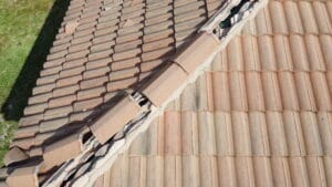 Wind damage to tile roof.