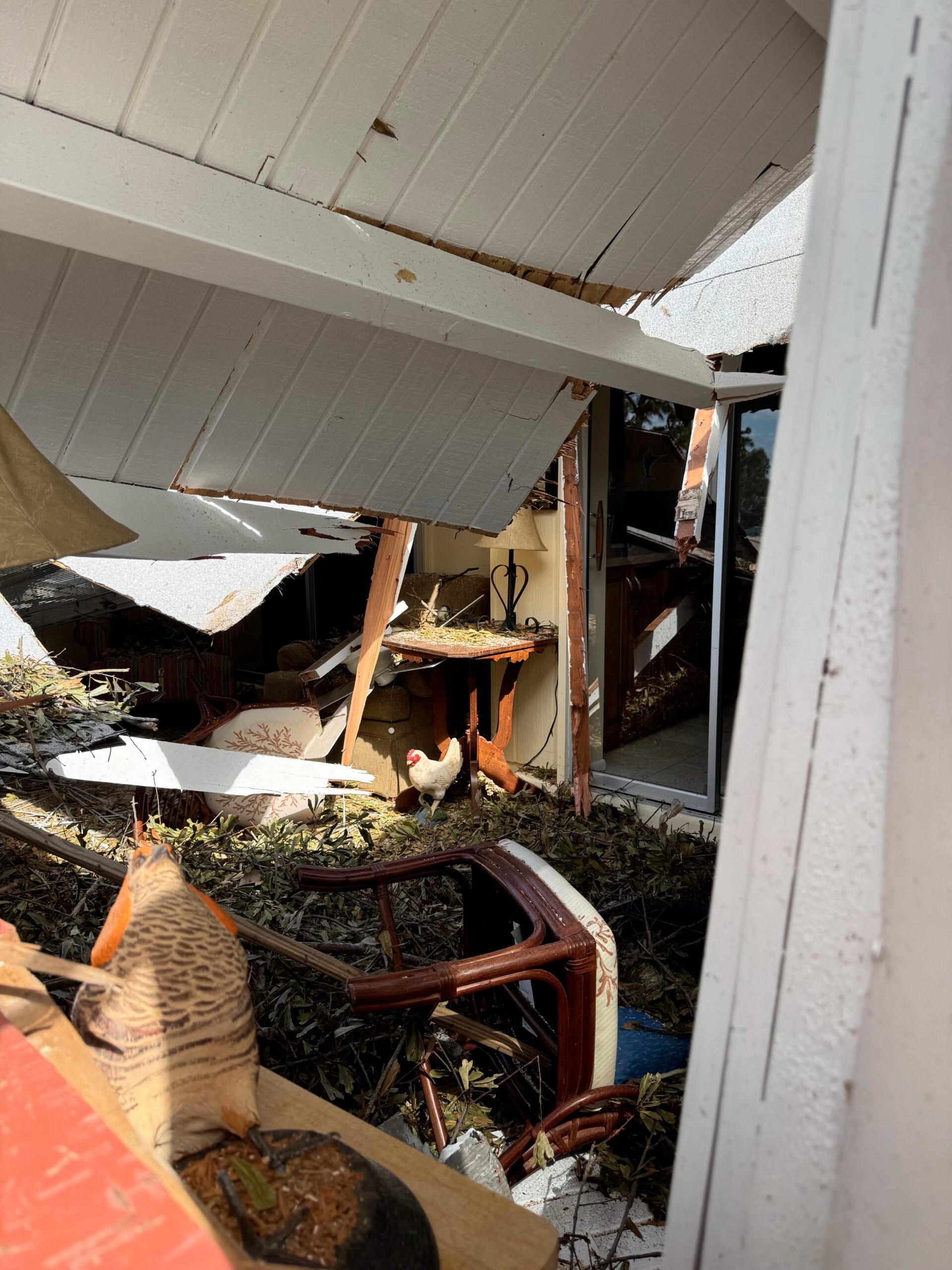 Roof collapse from hurricane.